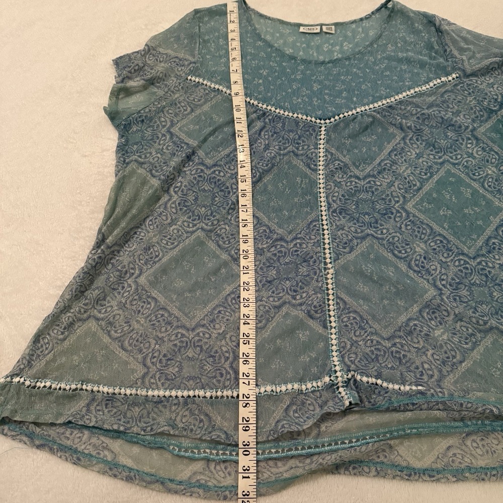 Cato Blue Teal Mesh Top 26/28W Ethereal Boho Whimsical Flowy Airy Semi Sheer - Picture 9 of 14